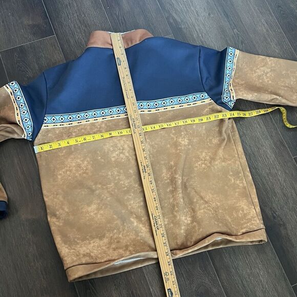 Mens XL Quarter Zip Sweatshirt Western Aztec Cowboy Pockets Fur Collared - Picture 6 of 10